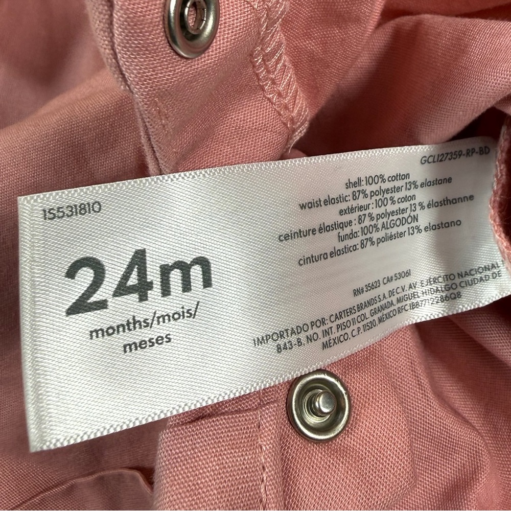 NWT CARTER’S Baby Girls Pink Button Up Belt Sleeveless Canvas Romper Size 24M - Picture 7 of 7